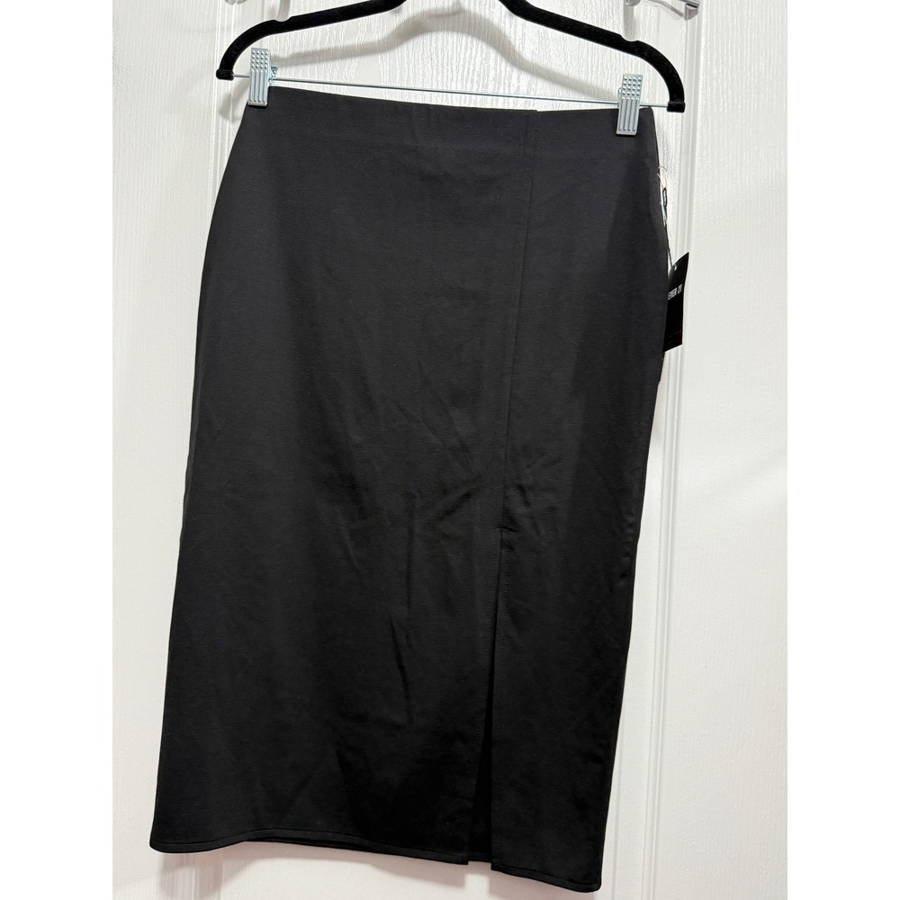 NWT Forever 21 Contemporary Black Knee Length Pencil Skirt Women's L Front Slit‎